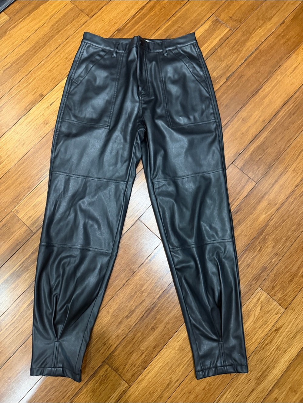 Women's Black Faux Leather Wide-Leg Pants